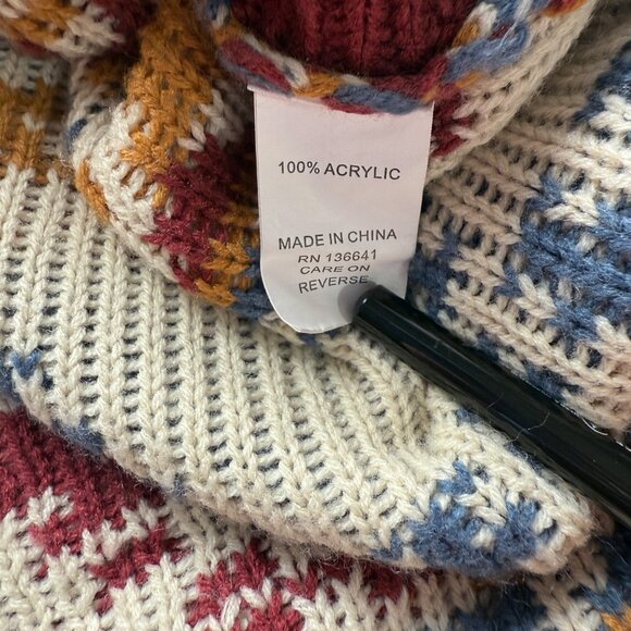 Cotton & Rye Womens Geometric Southwestern Knit Sweater Rust/Blue/White Large - Picture 9 of 9